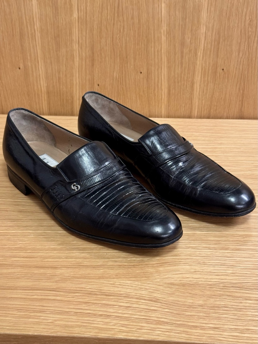 Vintage Christian Dior Monsieur Black Lizard Leather Slip-On Loafers, Men’s US 9